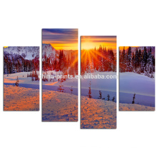 Winter Landscape Canvas Printing/Mountain Sunrise Canvas Art/4 Panel Wall Art